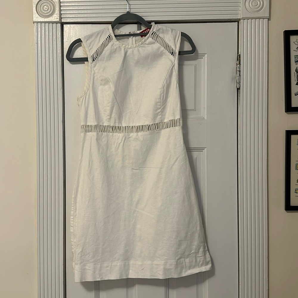 Staud “Cricket” White Linen Mini Dress